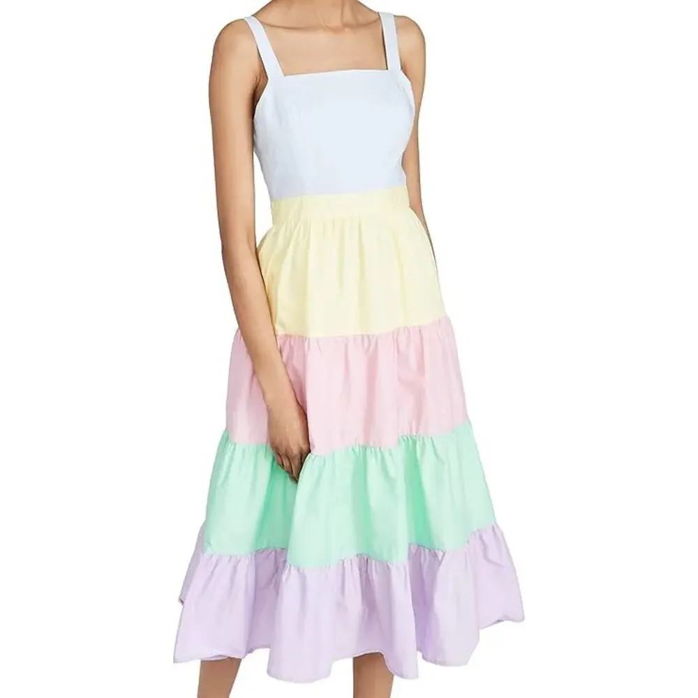 English Factory Pastel Color Block Tiered Midi Dress Sleeveless Size Medium - Picture 3 of 16
